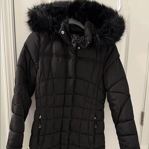 Calvin Klein Performance Black Puffer Jacket with Fur Hood